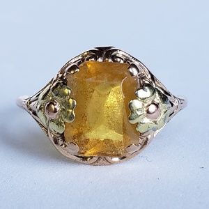 SOLD Antique Rose & Green Gold Citrine Ring